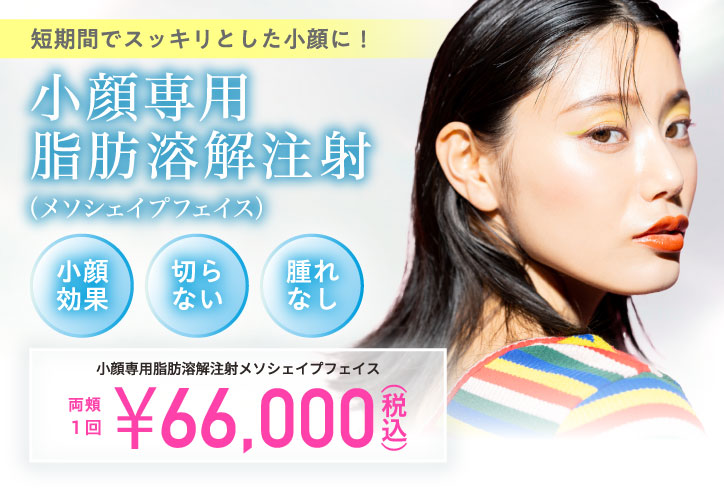 小顔専用脂肪溶解注射メソシェイプフェイス／小顔効果・切らない、腫れなし／両頬1回 66,000円（税込）
