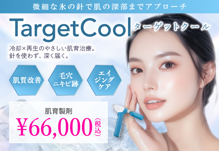 微細な氷の針で肌の深部までアプローチ/ターゲットクール/冷却×再生のやさしい肌育治療。針を使わず、深く届く。/肌質改善・毛穴、ニキビ痕・エイジングケア/肌育製剤 ターゲットクール 66,000円(税込)